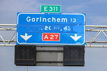 Fototapeta premium Direction signs on motorway A27 beween Breda and Utrecht via Gorinchem