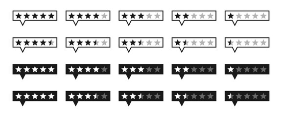 Obraz premium Five stars rating and review icon, customer product rating review. vector illustration isolated on white background.