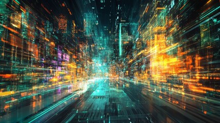 Fototapeta premium Digital artwork illustrating the expansion of the technology market with growth visualization