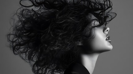 Naklejka premium Black and White Portrait of a Woman with Wavy Hair