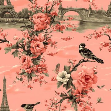 Elegant Toile de Jouy Floral Pattern Design