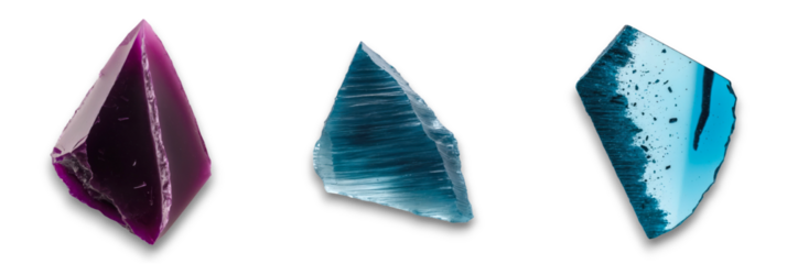 A collection of colorful crystals isolated on a transparent background