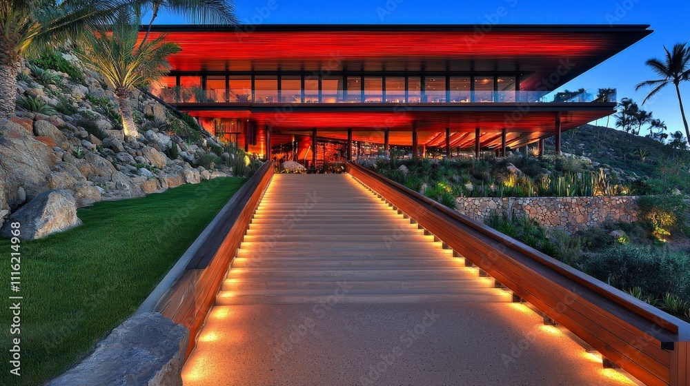 Aufkleber dynamic coastal viewpoint elegant wall art installation blending modern architecture with contempora