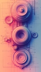 Obraz premium Technical illustration of industrial machinery and equipment on a gradient background