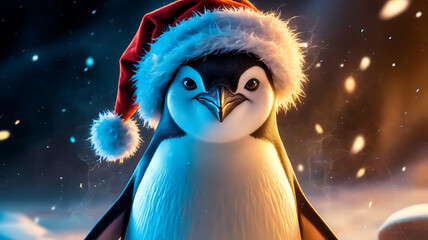 Penguin in santa hat