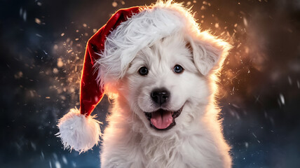 portrait of a dog in santa hat