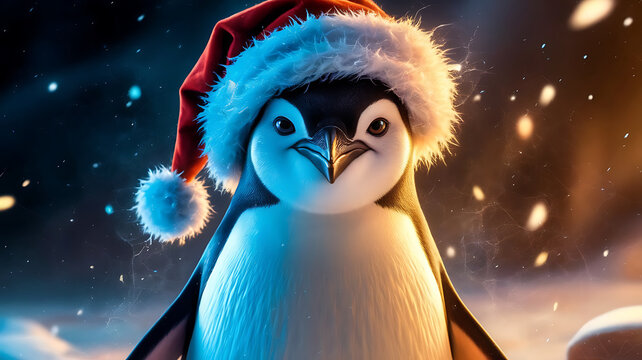 Penguin in santa hat
