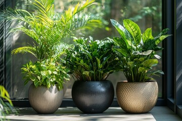 Fototapeta premium Lush potted plants thriving indoors, adding a touch of nature and freshness to contemporary living space