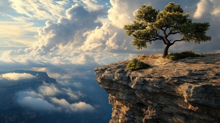 Solitary Pine on a Clifftop with Dramatic Clouds