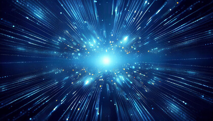 Abstract epic cinematic background. Blue glowing particles surrounded