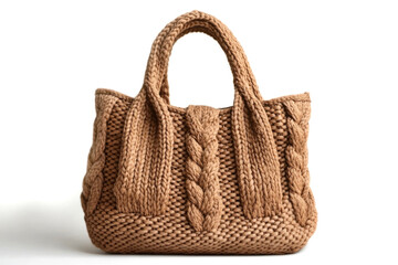 Stylish handmade knitted bag presenting a beautiful cable knit design, perfect for fashion and accessory projects