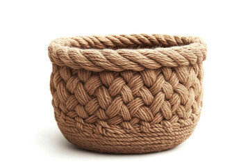 Obraz premium Woven basket made of natural brown jute rope, isolated on white