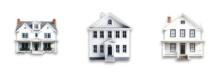 Isolated houses on a transparent background, showcasing diverse architectural styles