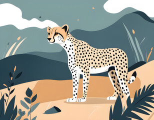 Obraz premium illustration of cheetah wild animal flat vector style background