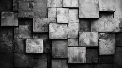 A bold grayscale pixel pattern featuring jagged edges and sharp contrasts, with each square block standing out against the black background