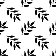 Seamless pattern Black leafy branches on a crisp white background, perfect for textile, wallpaper, or graphic design projects