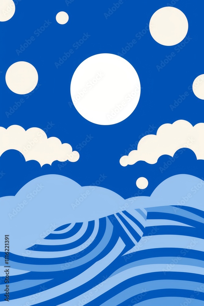 Poster minimalistic pattern design featuring repeating stripes and dots on a vibrant background