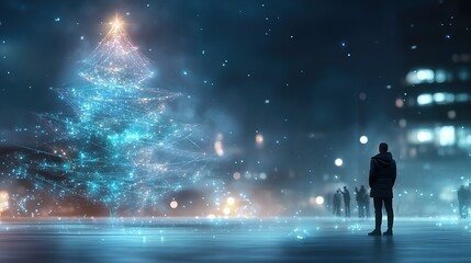 Fototapeta premium New Year is a celebration of joy festivity tradition fireworks cheers and resolutions for the future. Enchanting Winter Night with Glowing Christmas Tree Lights