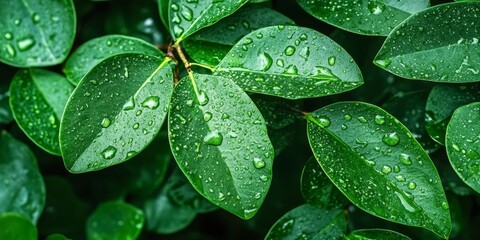 Fototapeta premium Moist cashew leaves thrive during the rainy season, showcasing the vibrant life of nature as the cashew leaves absorb moisture and glow with freshness.