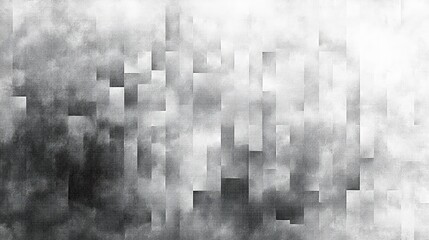 A digital abstract grayscale pixel pattern with various sizes of blocks arranged in a random yet structured manner