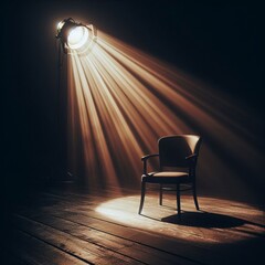 Subject Empty chair Details Spotlit on a bare stage Mood Absence