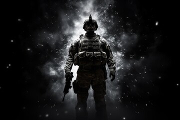 Fototapeta premium Somber soldier silhouettes in black and grey evoke the deep emptiness and despair of war.
