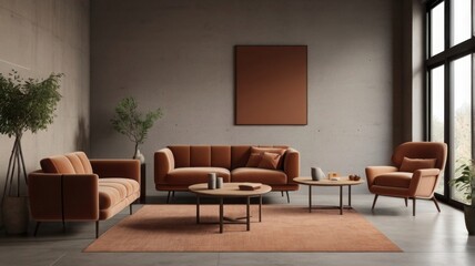 Fototapeta premium Urban Living Room Interior Featuring Glass and Concrete 