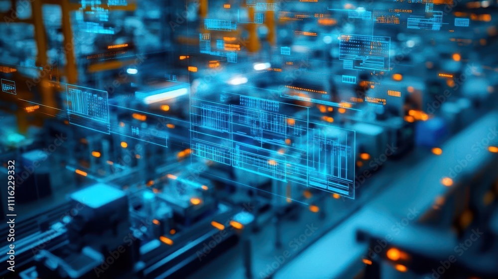Fototapete smart factories managing intricate supply chain pathways seamlessly side view emphasizing innovation