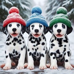 Obraz premium Adorable Dalmatian Puppies in a Snowy Winter Wonderland