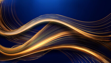 Abstract luxury glowing lines curved overlapping on dark blue background