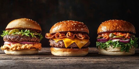 Authentic American burger photography showcasing a mouthwatering array of real American burgers, emphasizing the deliciousness and visual appeal of these classic dishes.