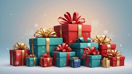 Colorful Christmas Gifts with Bows and Ribbons