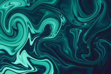 Abstract background of cyan and black color from twirling waves. Background for design. Marble ink colorful. Can be used for background or wallpaper. Good for design or logo background or backdrop.