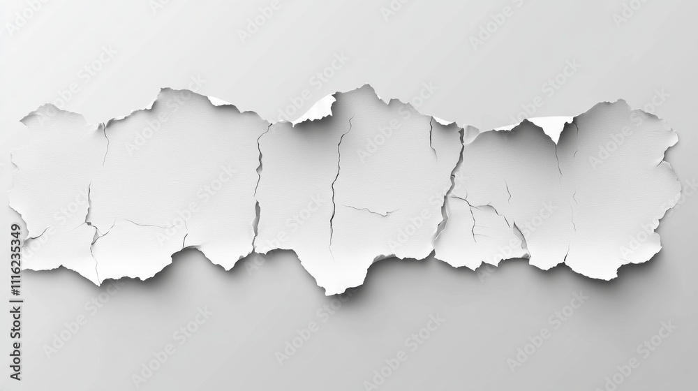 Poster Delicate layers of torn white paper create intricate textures and shadows, evoking a sense of minimalism and artistic expression, perfect for creative projects or backgrounds