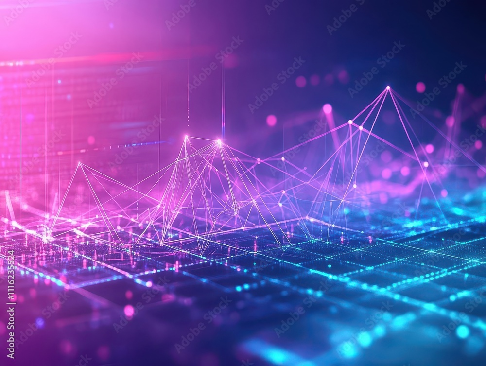 Aufkleber abstract geometric figures with flowing network lines, holographic textures, gradient neon lighting,