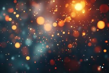 Obraz premium Abstract colorful bokeh light background with soft blurred circles in warm orange, yellow, and blue tones creating a dreamy and festive atmosphere for your creative projects