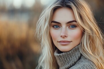 Fototapeta premium Blonde Woman in Winter Sweater Portrait