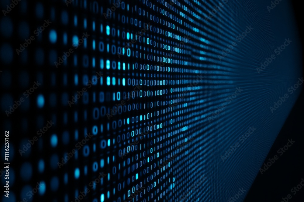 Aufkleber abstract digital background with glowing blue binary code in futuristic technology environment for i