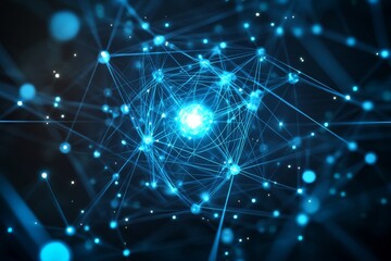 Abstract Digital Network Connections with Glowing Nodes and Blue Light in a Futuristic Technology Background for Innovation and Communication Concepts