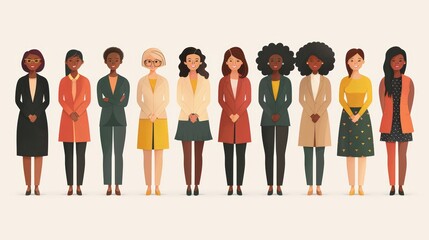 Obraz premium Illustration of female empowerment. Female power, diversity, strong girl concept, international woman day. Anti racism, stop discrimination