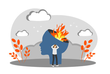 The concept of emotional burnout and depression. Fire in the head, fatigue