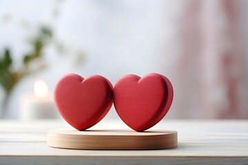 Fototapeta premium Romantic Valentine's Day decorations featuring heart-shaped balloons, love-themed tree decor, and symbolic hearts, perfect for celebrations, greeting cards, and seasonal marketing