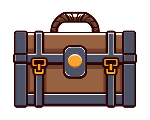 A classic brown wooden chest with straps and gold clasps.