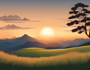 Obraz premium Beautiful steppe vector illustration A prairie landscape with steppe grasses background