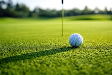 Obraz premium A close-up of a golf ball resting just inches away from the edge of a hole on a green golf course