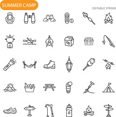 Summer Camp Activities Icons of Outdoor Adventure Gear and Fun