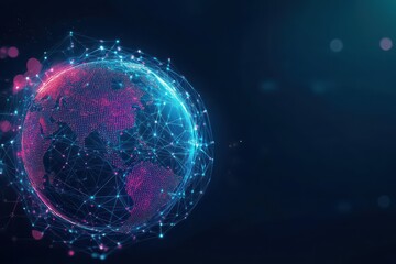 Obraz premium A concept of global networking visualized as interconnected glowing spheres, abstract digital art, soft gradients, balanced composition, dynamic energy