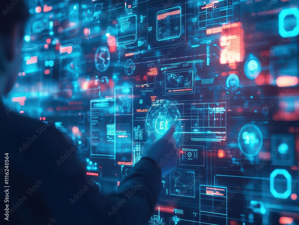 Aufkleber a cinematic depiction of interactive media shaping a futuristic city, with giant dynamic screens and