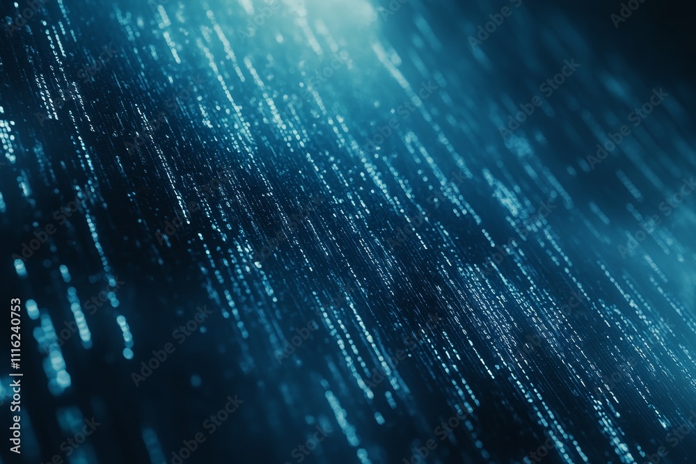 Poster abstract representation of data streams in a digital space with glowing blue particles and lines cre