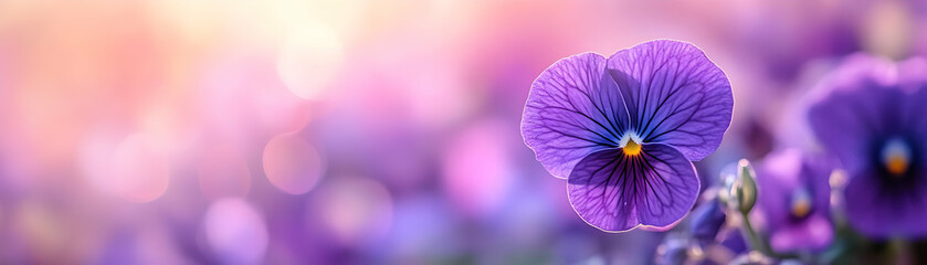 Obraz premium Vibrant Purple Pansy Flower Closeup in Soft Bokeh Background - Nature Photography